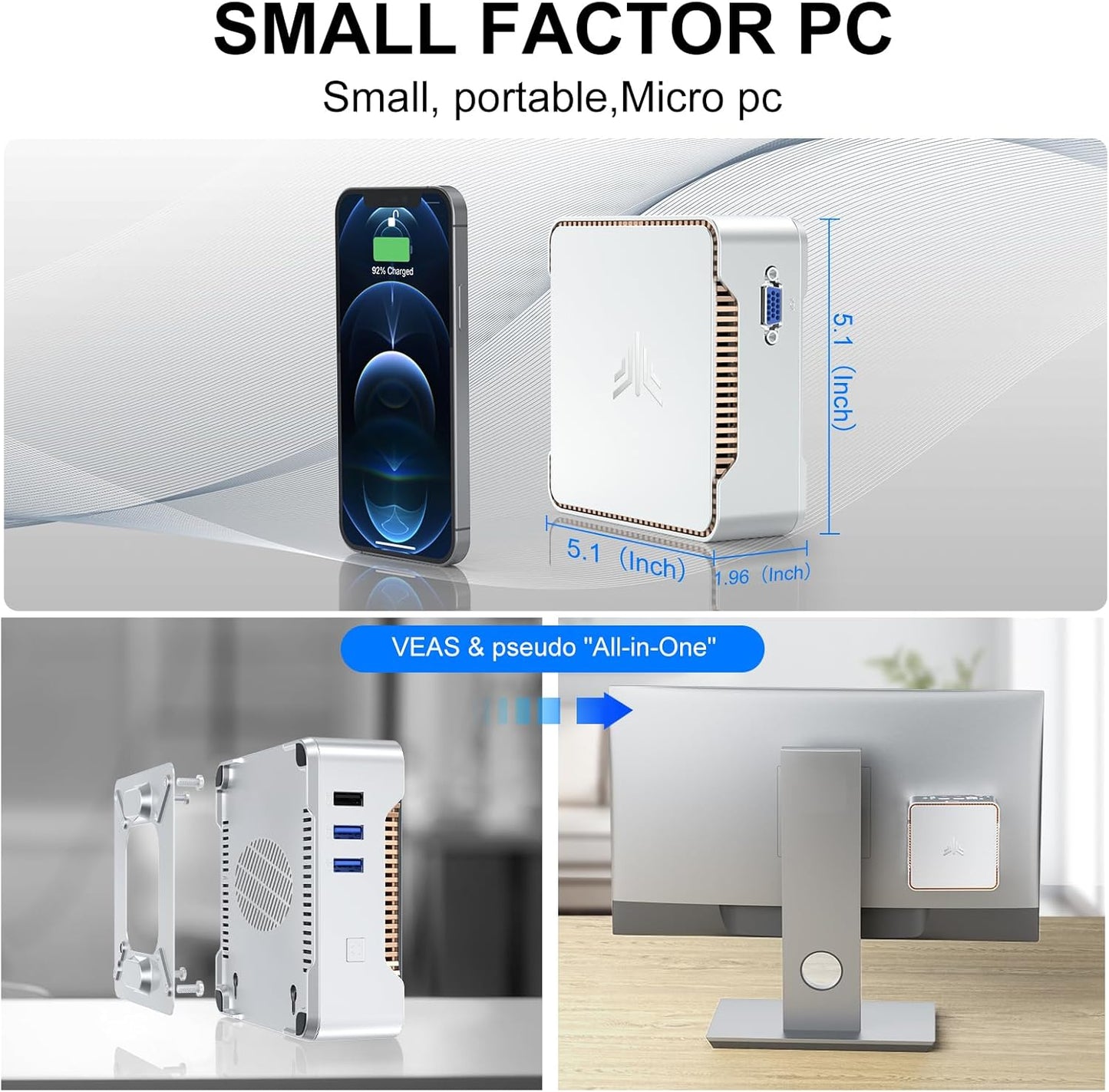 Gk3Plus Mini PC with Windows 11Pro, 16GB RAM 512GB M.2 SSD Mini Computers,12Th Gen Alder Lake N95 (Up to 3.4Ghz) Micro PC, 2.5''SSD, Gigabit Ethernet,4K Uhd,Wifi,Bt,Vesa/Home/Business Small Pc
