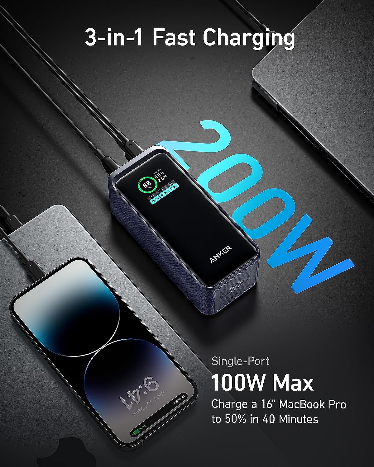 Prime Power Bank, 20K Portable Charger with 200W Output, Smart Digital Display