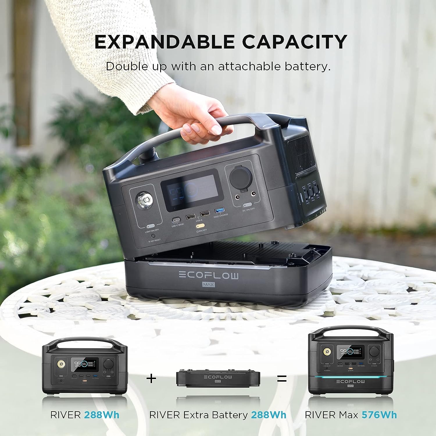 RIVER 288Wh Portable Power Station,3 X 600W(Peak 1200W) AC Outlets 